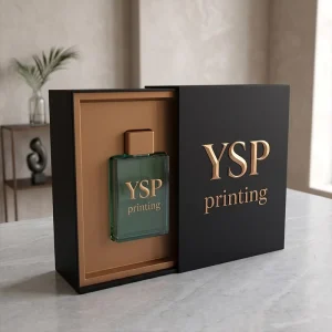 Custom Luxury Black Rigid Drawer Box with Bronze Insert for Fragrance and Cosmetic Packaging