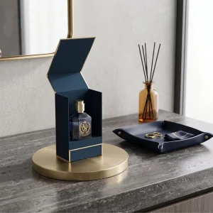 Custom Luxury Vertical Magnetic Gift Box with Gold Foil Border for Niche Perfume Fragrance Packaging
