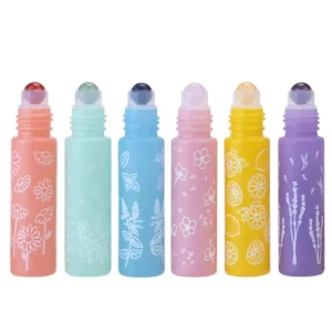 Custom Macaron Color 10ml Matte Glass Gemstone Roller Ball Perfume Roll on Essential Oil Roller Bottle