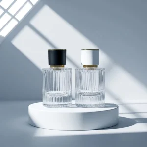 Custom Made Bulk Empty 30ml 50ml 100ml Cylindrical Glass Perfume Bottles Pump Sprayer with Lid 15# Screen Printed