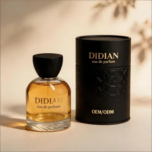 Custom Made Glass Parfum Botol 30ml 50ml 100ml Empty Perfume Bottle with Black Wood Cap and Embossed Cylinder Gift Box