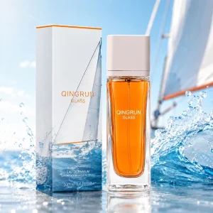 Custom Packaging Flat Square 50ML Perfume Mist Glass Bottle Thicken Bottom Empty Crimp Perfume Packaging with White Square Cap