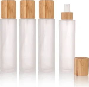 Custom Printed Bamboo Lid Glass Spray Bottles Multiple Capacities for Cosmetic Brands Natural Skincare Liquid Packaging