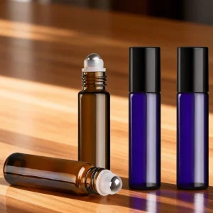 Custom Printing 10ml Amber Brown Essential Oil Perfume Vial Thick Roll Glass Bottles Metal Roller Ball Screw Cap for Skin Care