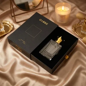 Custom Recyclable Gold Foil Printed Matt Lamination Drawer Paper Box Rigid Gift Packaging Box Velvet Liner for Perfume Cosmetic