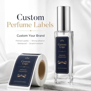 Custom Roll Navy Embossed Texture Labels Custom Gold Foil Stickers for Clear Glass Perfume Spray Bottles