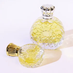 Custom Round Reusable Empty Clear Fragrance Glass Perfume Bottle 30ml 50ml 100ml Perfume Spray Glass Bottles With Flower Cap