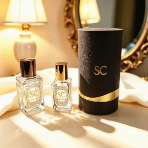 Custom SC Monogram Perfume Gift Set 30ml 50ml Eau De Parfum Long Lasting Floral Woody Scent with Black Embossed Cylinder Box