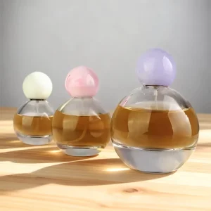 Custom Screen Printing Logo 30ml 50ml 80ml Skin Care Serum Face Cream Clear Spherical Lid Pump Glass Perfume Bottle
