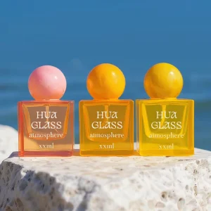 Custom Soft edged Square Perfume Spray Bottle 30ml 50ml 100ml Marbled Spherical Cap Empty Refillable