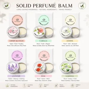 Custom Solid Perfume with Fresh and Elegant Long Lasting Fragrance Portable Oil in Peony Lotus Cherry Blossom Lavender Scent