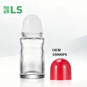 Custom Unique Shape 50ml Empty Antiperspirant Bottle Glass Roll On Deodorant Bottles Roller Ball Bottles With Plastic Lid
