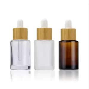 Custom logo 50ml 100ml Amber Matt Clear Glass Flat Shoulder Dropper Bottle with Bamboo Lid