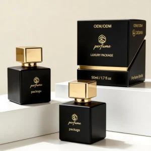 Custom logo Botol Parfum 50ml 100ml Flat square Cute Simple Black Crimp 30ml Empty Perfume Spray Glass Bottle with Box