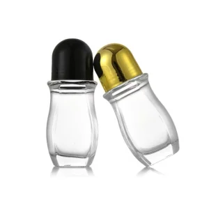 Custom made Clear Roll on Bottles 30ml Perfume Oil Roll on Glass Bottle with Roller Ball Black or Gold Cap Bottle Roll on 50ml