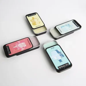 Customizable Logo Portable Twist up Wax Solid Cologne Refillable Rectangle Slide Top Lid Metal Men Balm Solid Perfume