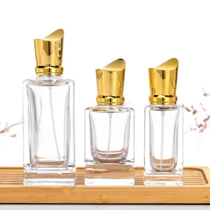 Customized 30ml 50ml 100ml Clear Perfume Glass Bottle Vial with Square Shape Pump Sprayer Screen Printing