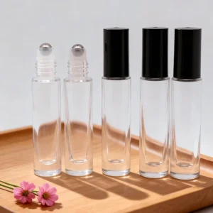 Customized Capacity 5ml Clear Perfume Roll on Cylinder Glass Bottles Stainless Steel for Essential Oils
