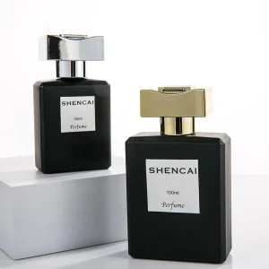 Customized Design Empty Men’s Perfume Oil Bottles 30ml 50ml 100ml Black Square Rolled Neck Fragrance Glass Bottles