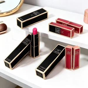 Customized Rectangular Rigid Paper Lipstick Packaging Box for Luxury Cosmetic Brand with Gold Foil Stamping Design Finish
