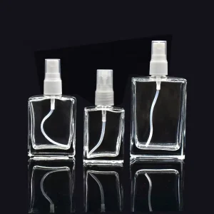 Customized Refillable Clear Glass Essential Oil & Perfume Pump Bottles 30ml 50ml 100ml with Pump Sprayer