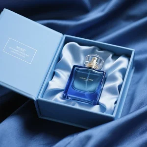 Customized Sample Custom Eco Friendly Perfume Box Set Recycled Biodegradable Double Open Gift Box with Blue Perfume Bottle