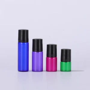 Cylinder Glass Roller Bottle Essential Oils Perfume Blue Pink Purple Green 1ml 2ml 3ml 5ml Refillable Roll Cap