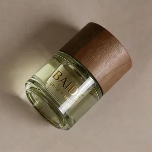 Cylindrical Grey Transparent Custom made Golden logo 30ml 50ml 100ml Spray Glass Empty Perfume Bottle with Wooden Cap