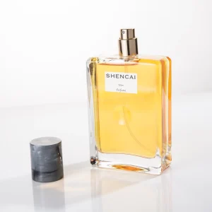 DIY Empty Glass 100ml Rectangle Transparent Men Perfume Spray Bottle Unique Cap