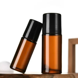 Deodorant Perfume Bottles Roller Bottle Fragrance Roll on Glass Luxury 30ml 50ml Amber with Black Cap Cosmetic Screen Printing