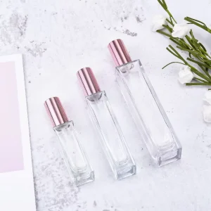 ECO Friendly Spray Botol Parfum 15ml 30ml 50ml 100ml Clear Empty Mini Square Shaped Glass Perfume Bottle Manufacturer