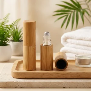 Eco Friendly Essential Oil Roller Bottle Natural Bamboo Cosmetic Packaging Refillable Roller Ball Perfume Bottles