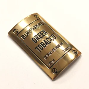 Eco-Friendly Men’s Perfume Tags, Curved Industrial Embossed Labels with Protective Film Gold Foil Stickers