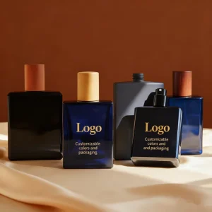 Eco Friendly Reusable Blue Glass Cologne Bottles Empty Rectangular Men’s Perfume Jars with Wood Cap & Custom Logo Box
