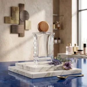 Eco friendly 100ml Empty Glass Perfume Bottle with Natural Wooden Lid for Organic Fragrance