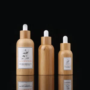 Eco friendly Cosmetic Bottle 30 ml Empty Bamboo Glass Dropper Serum Bottle Bamboo Shell Inside Amber Glass Essential Oil Bottle