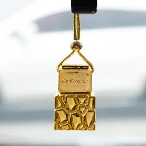 Electroplated 10ml Square Golden Glass Car Hanging Perfume Pendant Diffuser Bottle with Hanging Rope