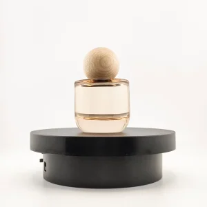 Elegant Clear Glass Perfume Bottle with Natural Wooden Ball Cap Elegant Cylindrical Design