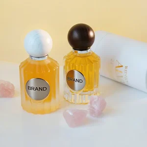 Elegant Faceted 50ml Glass Perfume Bottle with Natural Wood Lid Customizable Luxury Fragrance Vessel