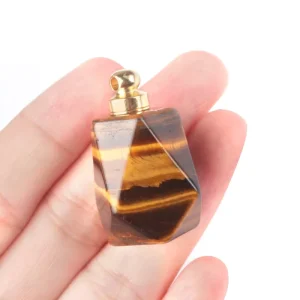 Elegant Natural Stone Crystal Essential Oil Perfume Bottle Pendants for Necklace Stainless Steel Daily Bottle Ornament for Women