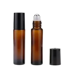 Empty 10ml Amber Glass Roll on Bottles with Stainless Steel Roll Ball for Perfume