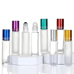 Empty 10ml Frosted Clear Perfume Oil Roll on Bottle Thick Bottom Glass Essential Oil Roller Bottles