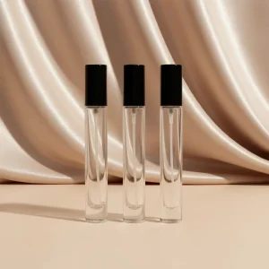 Empty 10ml Round Glass Spray Bottles Thick Bottom Refillable Perfume Dispenser with Screen Printing Black Lid