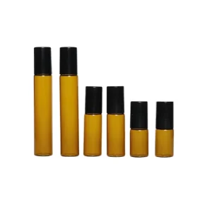 Empty 3ml 5ml 10ml Amber Glass Roll on Bottles Perfume Roller Vials with Black Silver Lid Gold Cap for Essential Oil