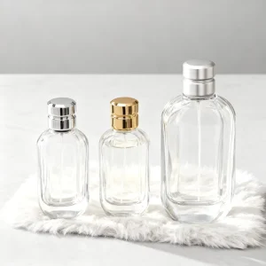 Empty 50ml 100ml Pump Sprayer Glass Spray Bottle Gold Silver Black Cap for Women Screen Printing