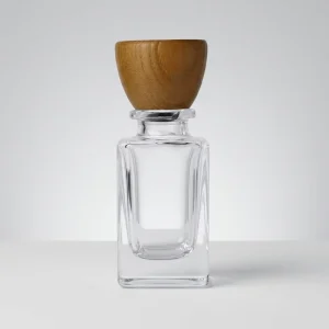 Empty 50ml Square Clear Glass Perfume Vial With Natural Wooden Lid Crimp Spray Pump Luxury Refillable Fragrance