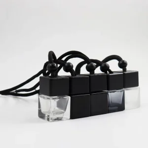 Empty 5ml 8ml 10ml Glass Air Freshener Fragrance Bottle Mini Square Hanging Car Diffuser Perfume Bottle With Wooden Lids