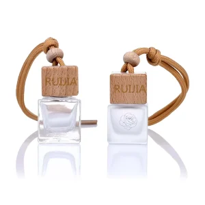 Empty 8ml 10ml Square Hanging Car Air Freshener Perfume Diffuser Essential Oil Aromatherapy Glass Bottle with Wooden Cap