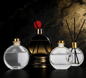 Empty Aromatherapy Scent Diffuser Oil Bottle 50ml Screw Cap Hot Stamping Matte Glass Round Perfume Bottle