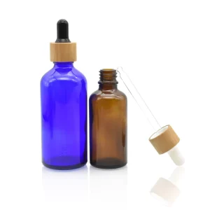 Empty Bamboo Topped Glass Storage Bottles 5ml 10ml 15ml 20ml Glass Skin Repair Serum Aromatherapy Oil Bottles with Dropper Cap
